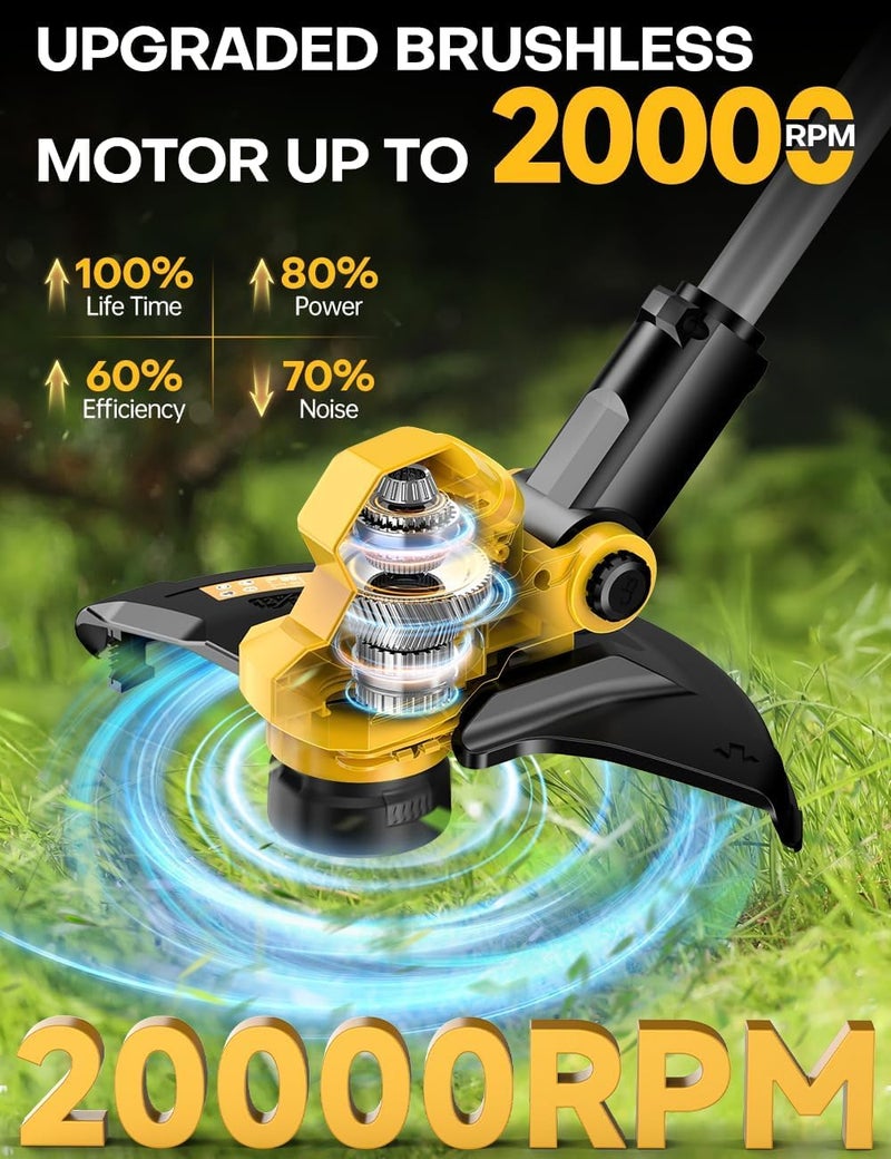 apex power Cordless Weed Wacker, for Dewalt 20V Battery, 3 in 1 Battery Powered Weed Eater & Edger & Mower with Auto Line Feed, 20000 RPM 12 Inch Brushless Grass Trimmer, 6 Line Spools String Trimmer for Lawn - Image 3